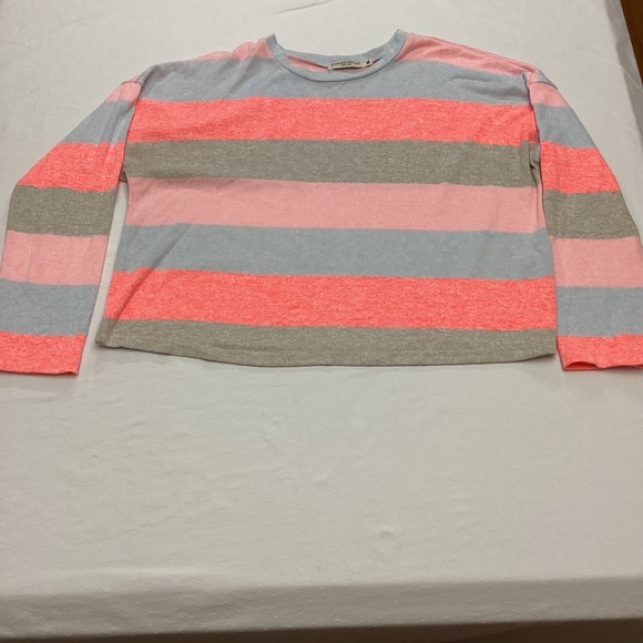Chance Or Fate XL Top Long Sleeve Stripe Coral Pink Gray Blue Casual - Picture 1 of 8